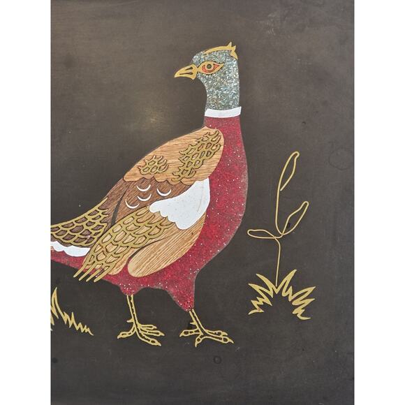 Vintage Couroc Tray Pheasant Bird Inlaid Mixed Media 18" X 12½" X 1" MCM GUC - Picture 7 of 12